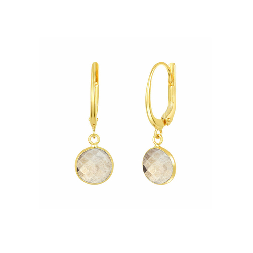 Pyrite Gemstone 10mm Round Shape Bezel Set Gold Vermeil Hoop Earrings