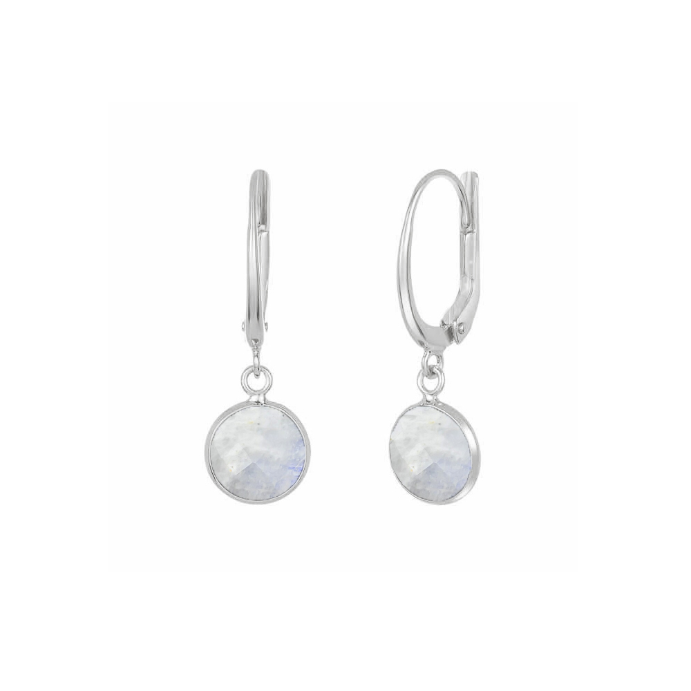 Rainbow Moonstone Gemstone 10mm Round Shape Bezel Set Gold Vermeil Hoop Earrings