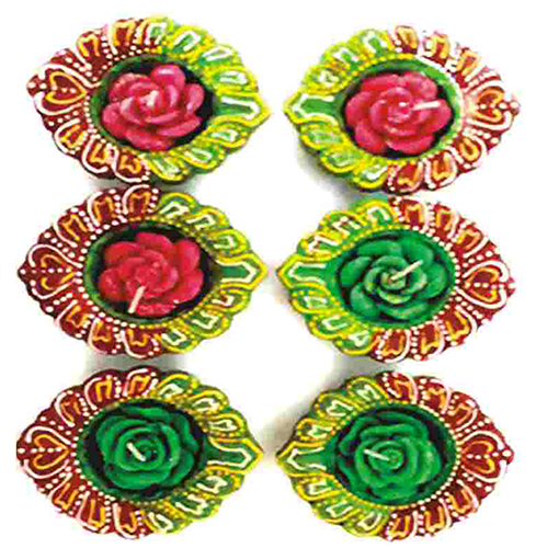 Clay Flowr Diya With Wax