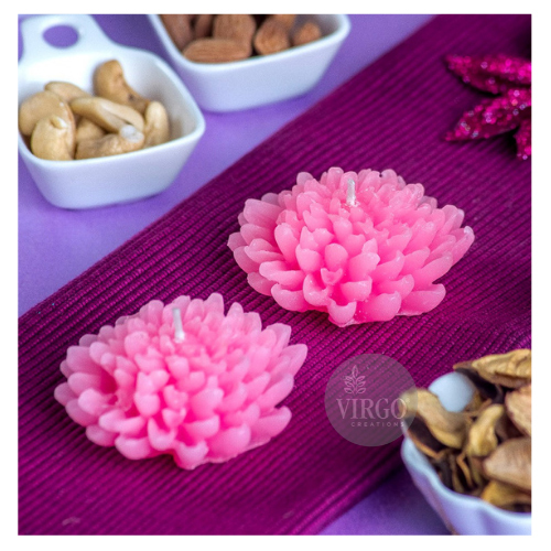 Dahlia Flower Shape Decorative Cande Pink Color Set of 2