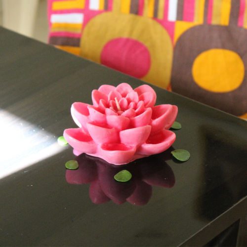 Pink Large Lotus Flower Shaped Decorative Candle Crimson Red Color