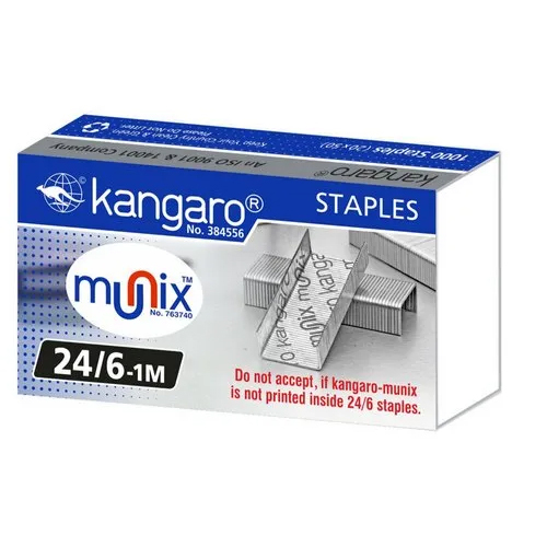 KANGARO Munix Staple Pin-24-6-1M - Steel & Iron, Size 24/6-1m - Durable Staple Pin for Office and Industrial Use, Ideal for Stationary Packing