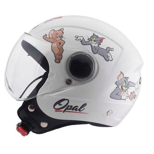 Opal Open Face White Printed Helmet