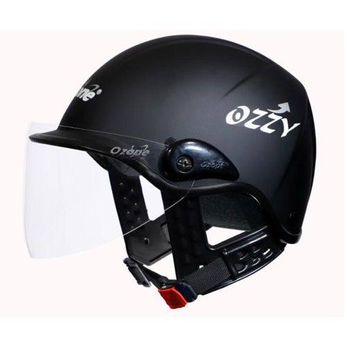 Ozzy With Pc Visor Non Isi Half Face Black Helmet - Material: Plastic And Fibreglass