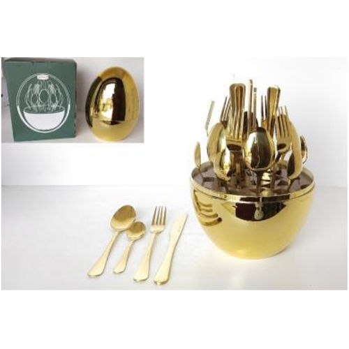 TSS-A7 OVAL SHELL SPOON FORK SET GOLD 24 PC IN PACK 8 SET CTN