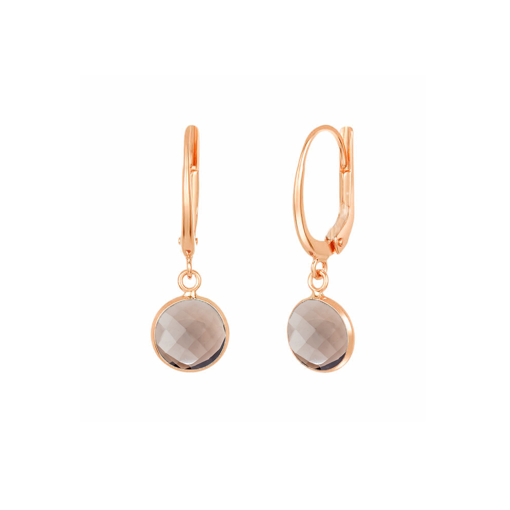 Smoky Quartz Gemstone 10mm Round Shape Bezel Set Gold Vermeil Hoop Earrings