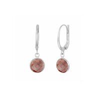 Strawberry Quartz Gemstone 10mm Round Shape Bezel Set Gold Vermeil Hoop Earrings