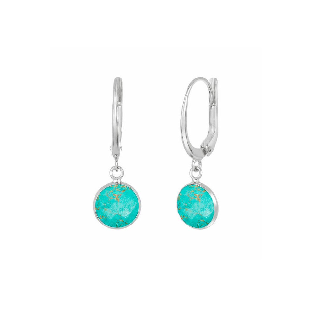 Turquoise Gemstone 10mm Round Shape Bezel Set Gold Vermeil Hoop Earrings