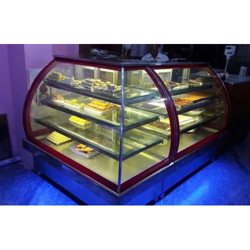 Red-White Curved Glass Sweet Display Counter