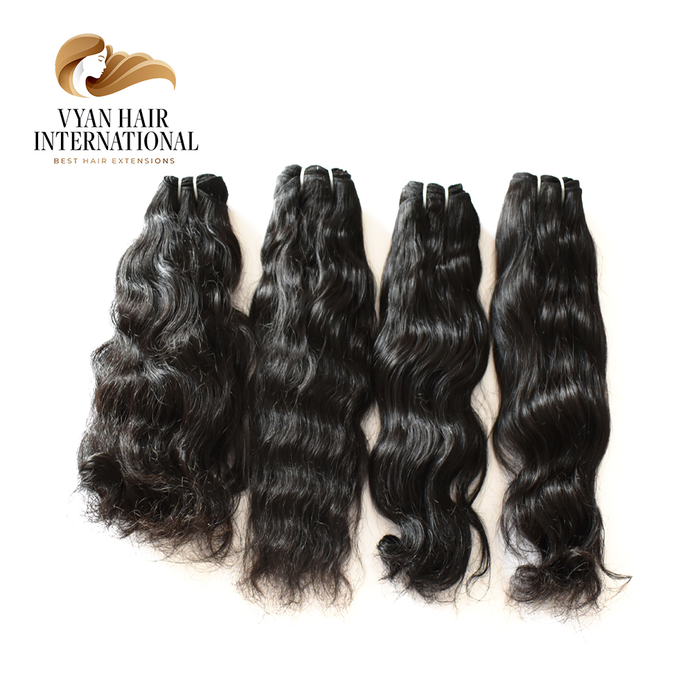 Wholesale 100% Unprocessed Remy Raw Indian Temple Water Wave Double Weft Human Hair Extension Bundles