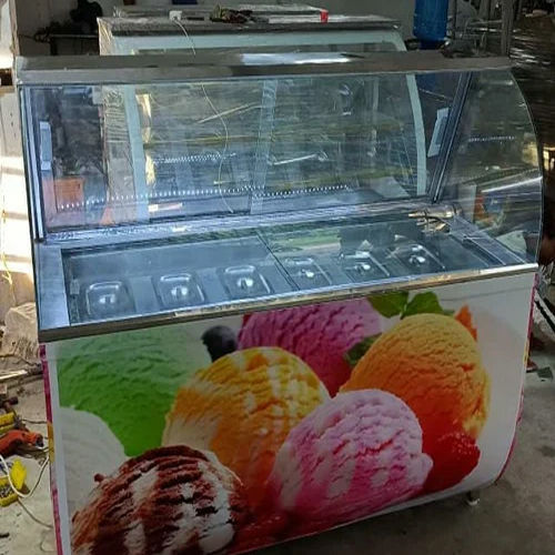 White Stainless Steel Ice Cream Parlour Fridge