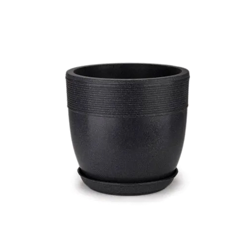 Black Cool Round Pot With Tray