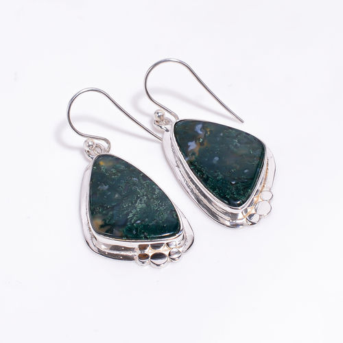 Natural Moss Agate Gemstone 925 Sterling Silver Drop Earrings Girls Fashion Earrings Exporter