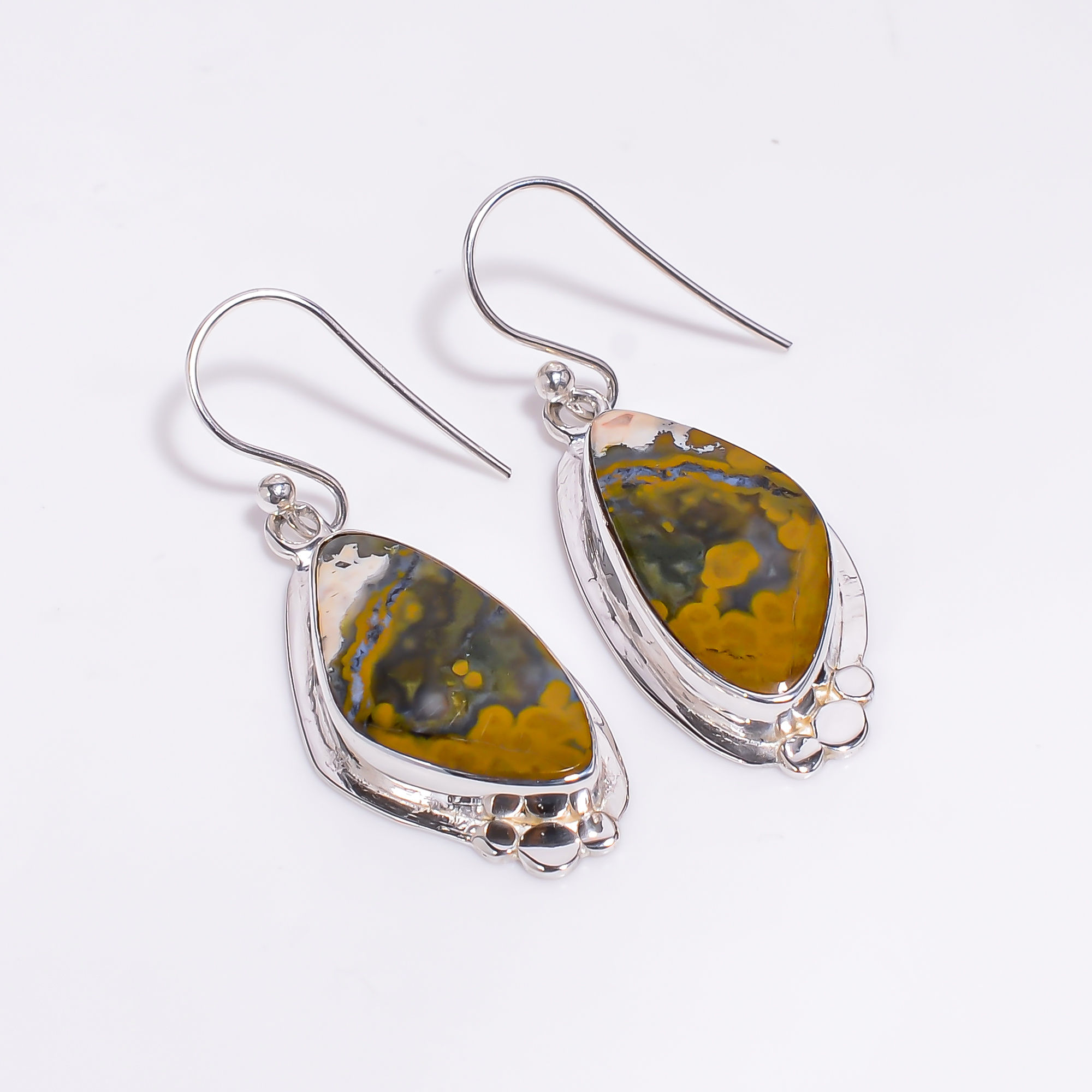 Natural Moss Agate Gemstone 925 Sterling Silver Drop Earrings Girls Fashion Earrings Exporter