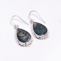 Natural Moss Agate Gemstone 925 Sterling Silver Drop Earrings Girls Fashion Earrings Exporter