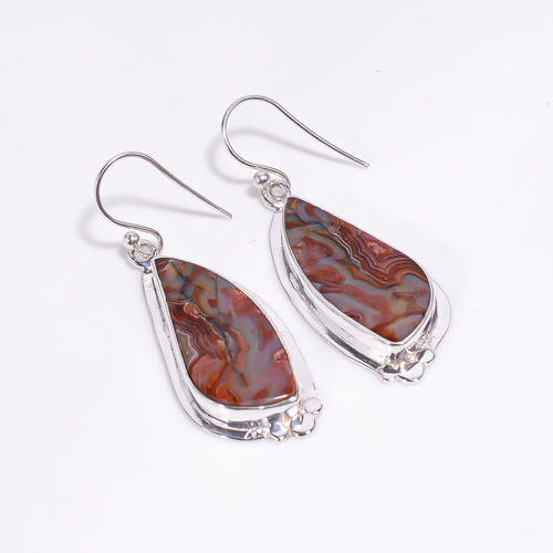 Natural Crazy Lace Agate Gemstone 925 Sterling Silver Drop Earrings Women Fashion Earrings  Exporter