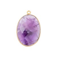 Amethyst Gemstone 14x10mm Oval Shape Gold Vermeil Bezel set Charm