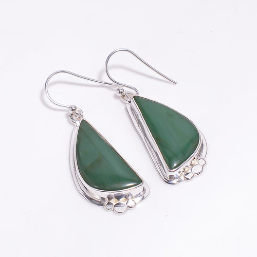 Natural Nephrite Jade Gemstone 925 Sterling Silver Drop Earrings Girls Fashion Earrings Supplier