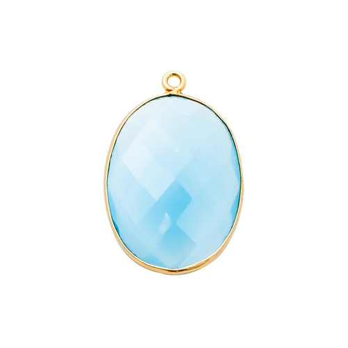 Blue Chalcedony Gemstone 14x10mm Oval Shape Gold Vermeil Bezel set Charm