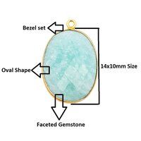 Blue Sunstone Gemstone 14x10mm Oval Shape Gold Vermeil Bezel set Charm