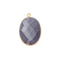 Blue Sunstone Gemstone 14x10mm Oval Shape Gold Vermeil Bezel set Charm