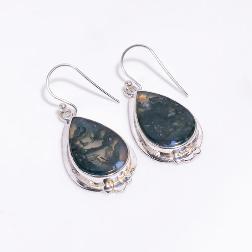 Natural Moss Agate Gemstone 925 Sterling Silver Drop Earrings Girls Fashion Earrings Wholesaler - Gender: Women