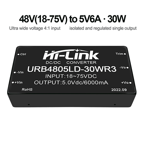 Black Urb4805ld30wr3 48v To 5v6a 30w Dc To Dc Isolated Transfer Input