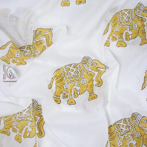 ELEPHANT PRINT HAND BLOCK COTTON FABRIC