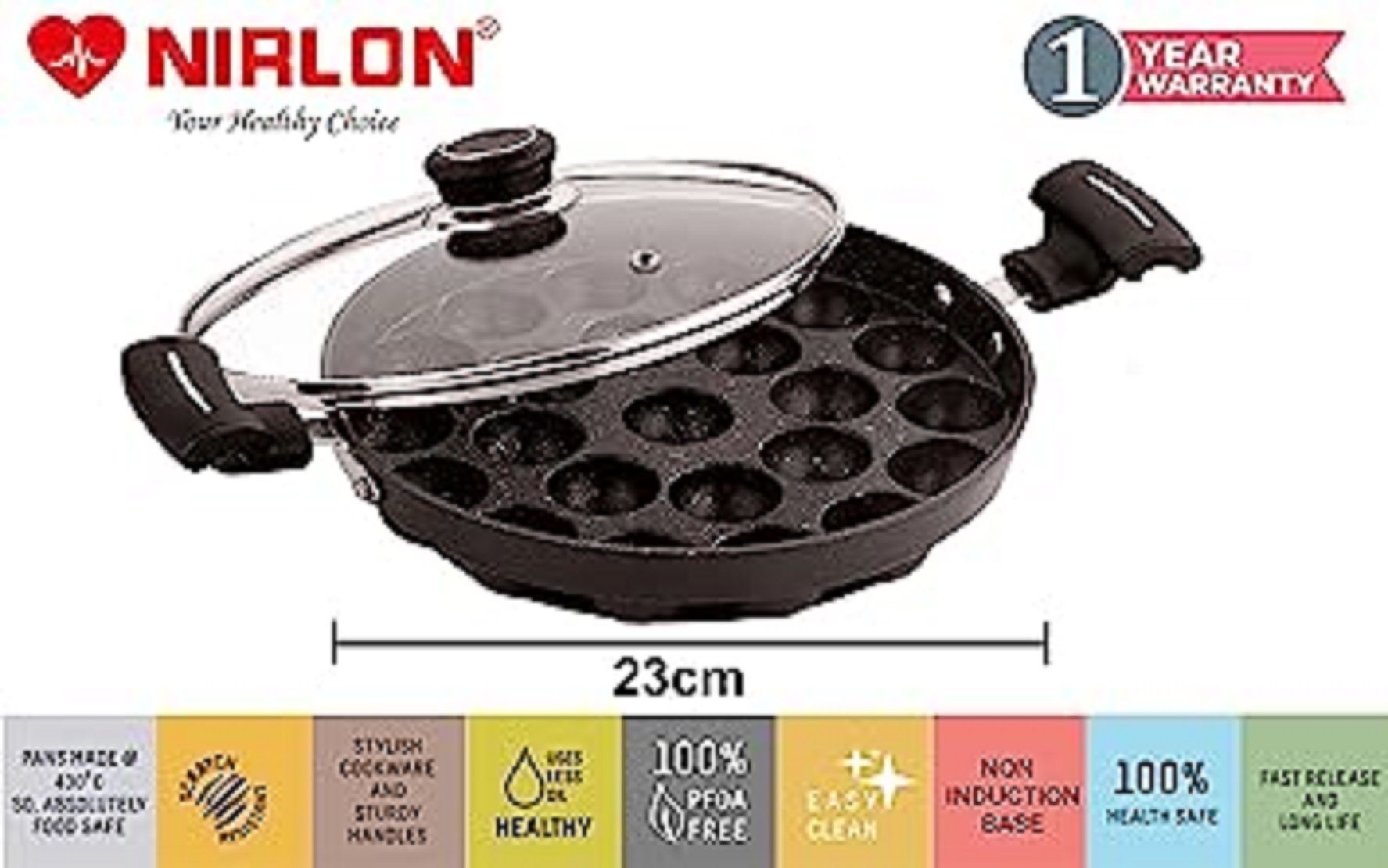 NIRLON Non Stick 23 Cavity Appam Patra