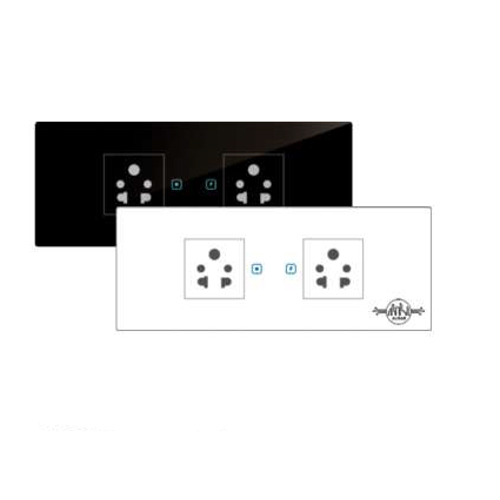 White & Black Touch 2 Switch 2 Socket Modular Size 6
