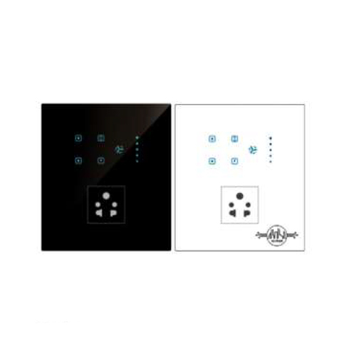 White & Black Touch 4 Switch 1 Fan 1 Socket Modular Size 8 Sqr