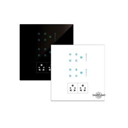 White & Black Touch 8 Switch 2 Fan 2 Socket Modular Size 18