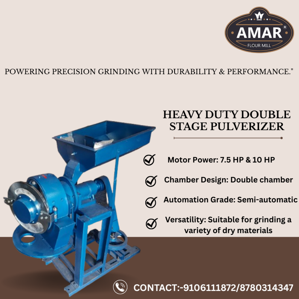 7.5 Hp Double Stage Pulverizer - 260 Kg, Mild Steel - Commercial Use, Blue Finish, Durable Performance