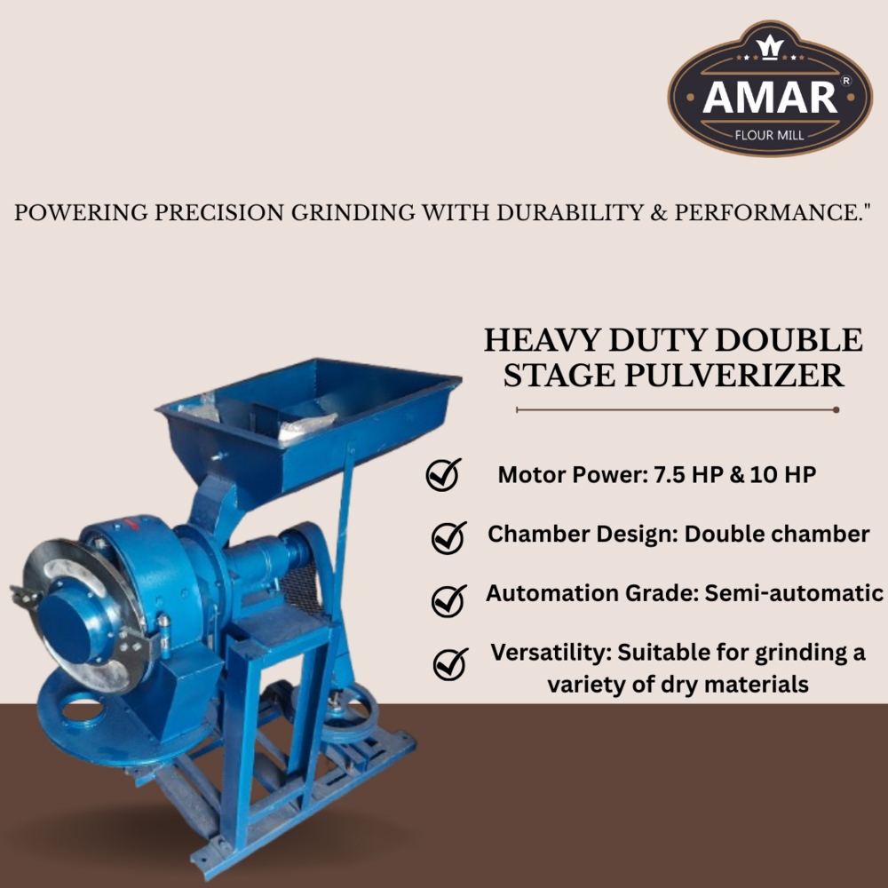 7.5 Hp Double Stage Pulverizer - 260 Kg, Mild Steel - Commercial Use, Blue Finish, Durable Performance