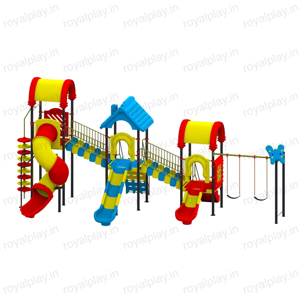 Children Multi Play Station With Tunnel Spiral Slide Duplex Three Unit Royal Maps  09