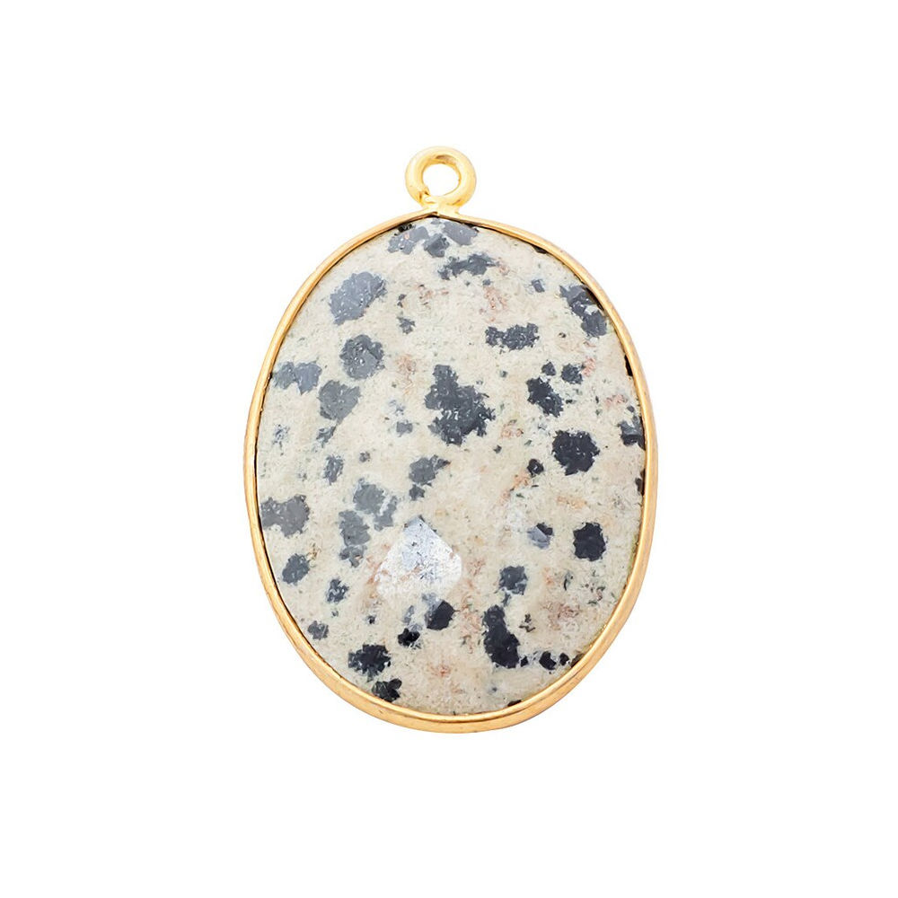 Dalmatian Jasper Gemstone 14x10mm Oval Shape Gold Vermeil Bezel set Charm