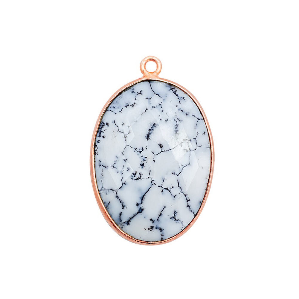 Dendrite Opal Gemstone 14x10mm Oval Shape Gold Vermeil Bezel set Charm