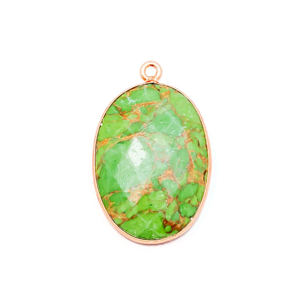 Green Turquoise Gemstone 14x10mm Oval Shape Gold Vermeil Bezel set Charm