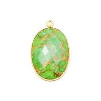 Green Turquoise Gemstone 14x10mm Oval Shape Gold Vermeil Bezel set Charm