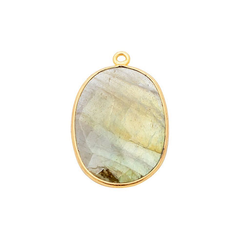 Same As Photo Labradorite Gemstone 14x10mm Oval Shape Gold Vermeil Bezel Set Charm