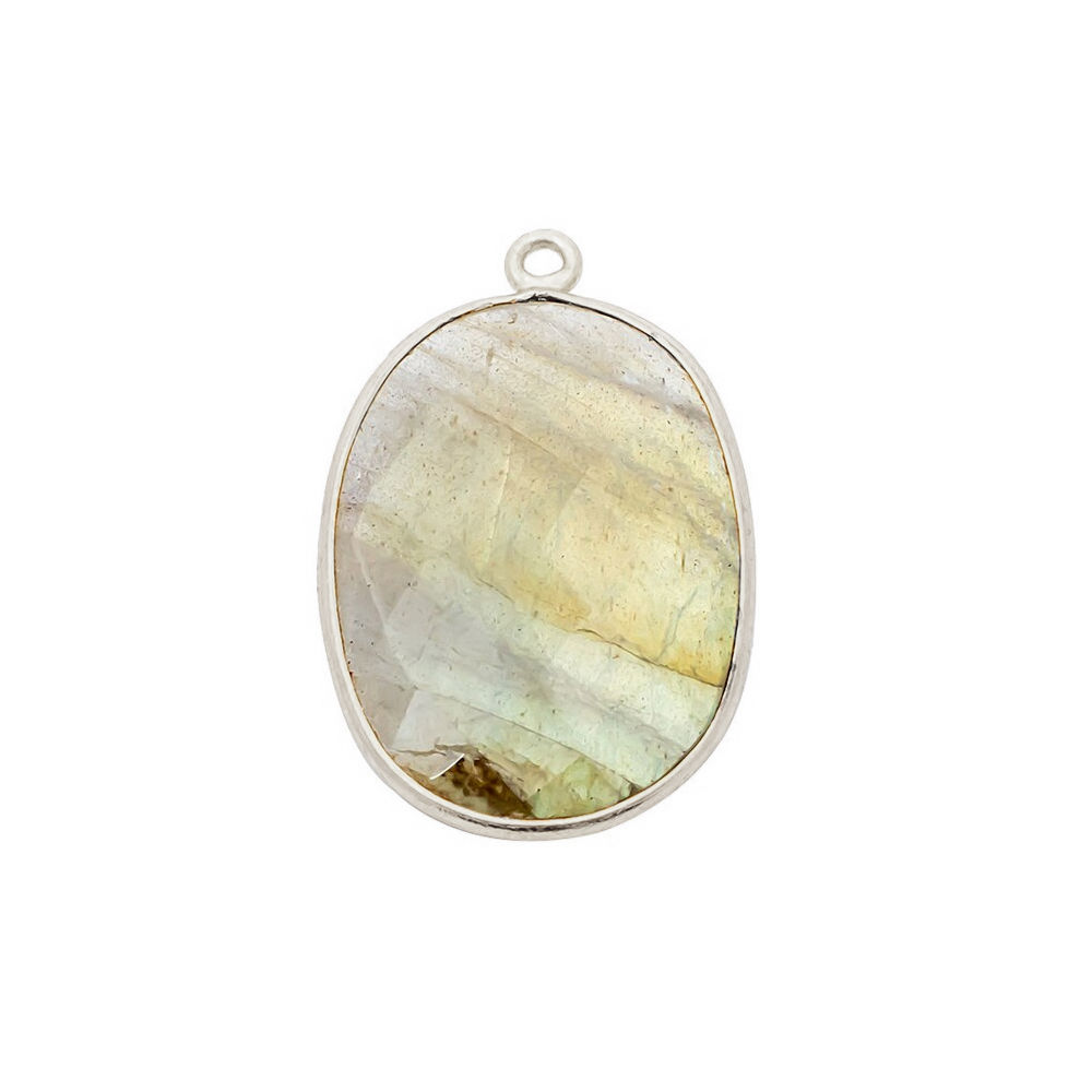 Labradorite Gemstone 14x10mm Oval Shape Gold Vermeil Bezel set Charm