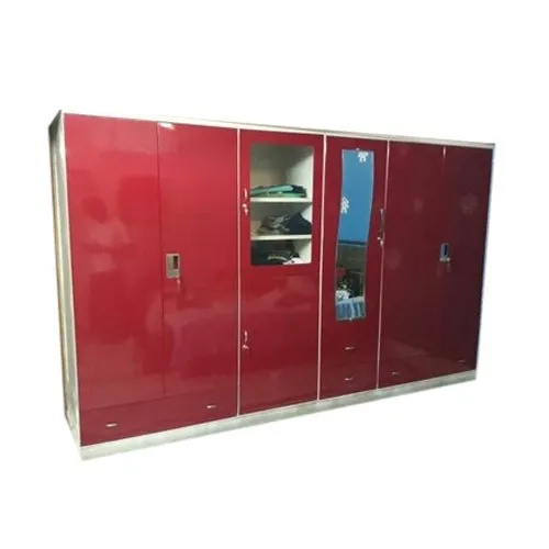 Stainless Steel Hinged Almirah - Customized Dimensions Polished Red Finish | Modern Indian Style No Folded Design Durable Steel Metal