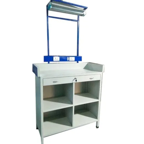 White And Blue Standing Inspection Table