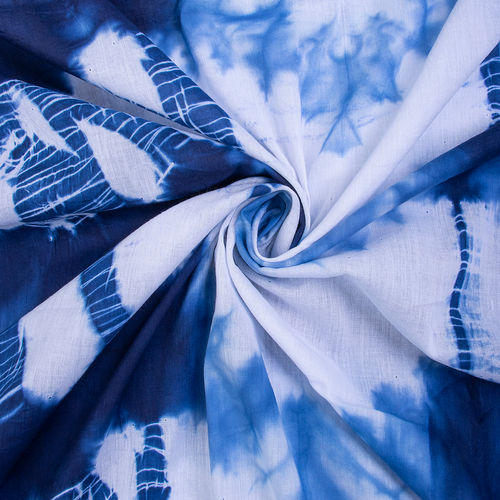 TIE AND DYE COTTON FABRIC IN WHITE AND INDIGO COLOR