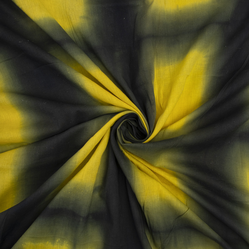 YELLOW AND BLACK TIE AND DYE COTTON FABRIC
