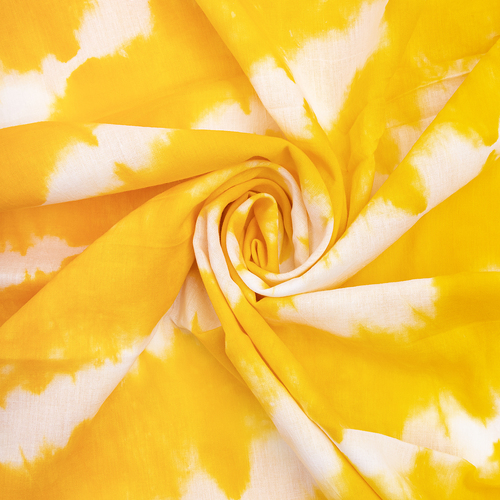 TIE AND DYE COTTON FABRIC IN WHITE AND DARK YELLOW