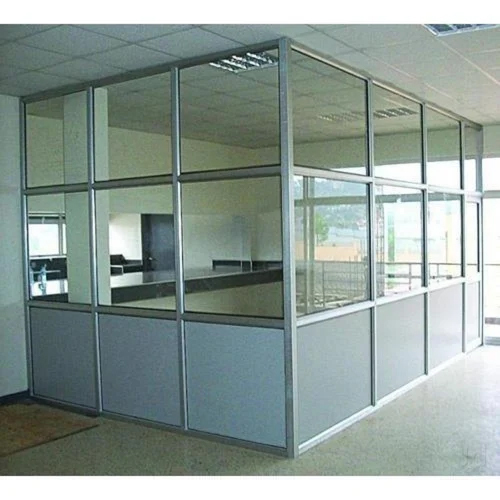 Aluminium Glass Partition - High-Quality Alloy Rectangular Shape Polished Silver Finish | Stylish Light-Dividing Solution for Modern Workspaces