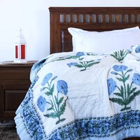 SANGANERI PRINTED PURE COTTON BED QUILT