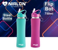 NIRLON Flip Bot Stainless Steel Sipper Rubber Finish Water Bottle with Straw Lid