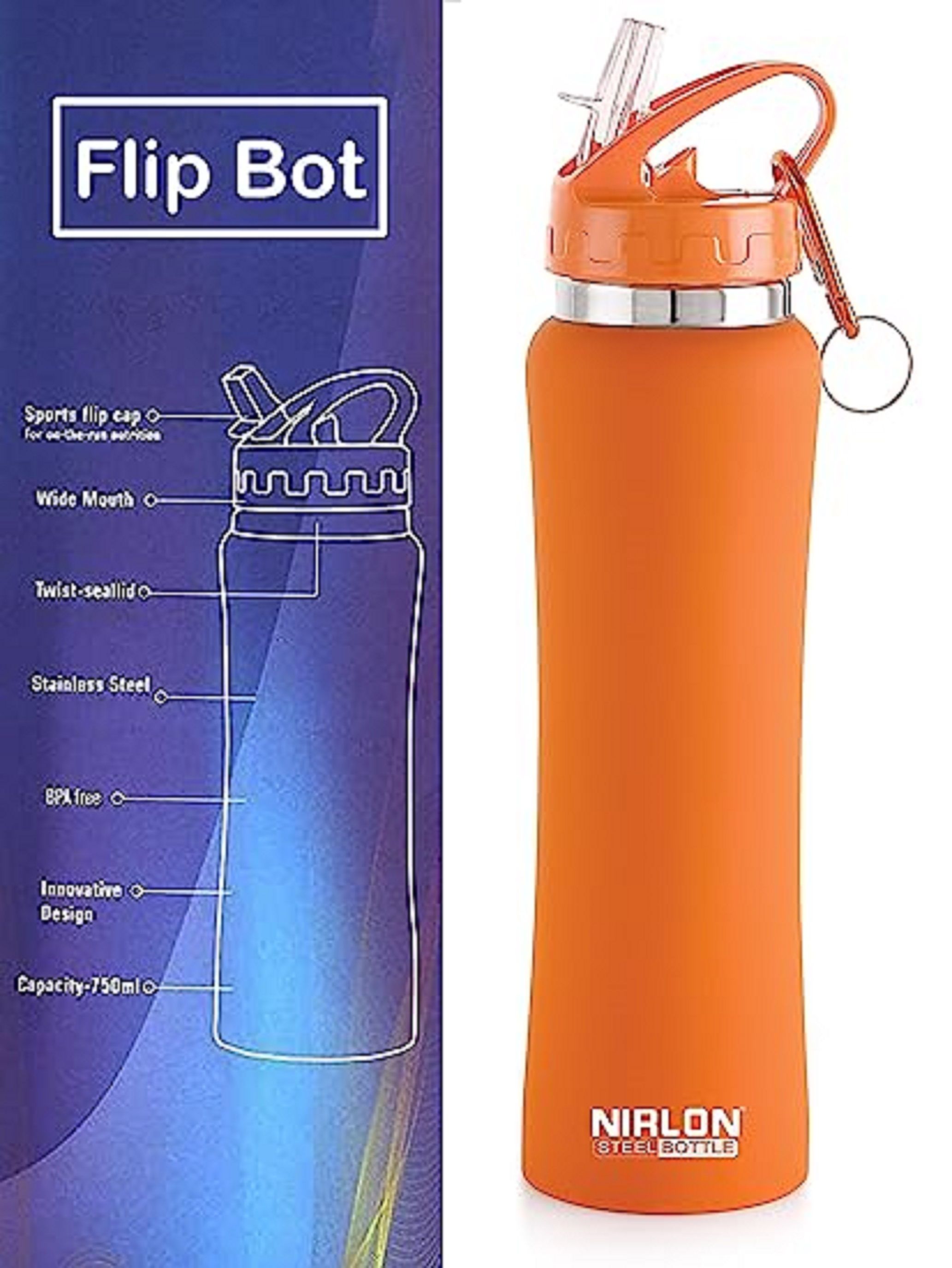 NIRLON Flip Bot Stainless Steel Sipper Rubber Finish Water Bottle with Straw Lid